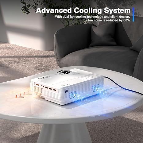 AuKing Smart Projector rear panel showing HDMI USB and AV connection ports