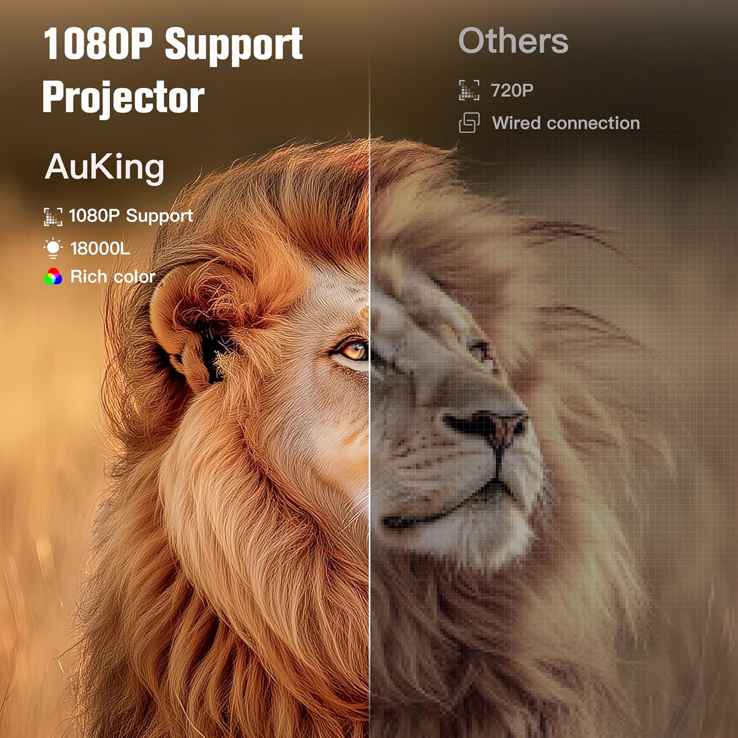 AuKing Smart Projector side view showing gray finish and foldable omnidirectional stand